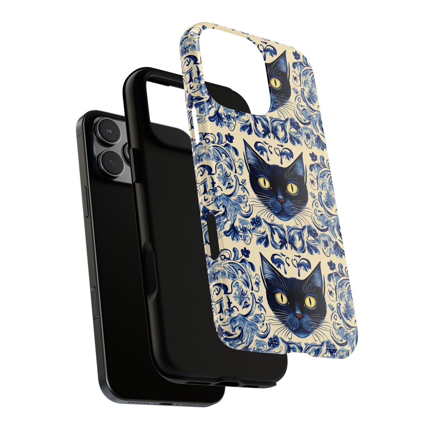 Tough Phone Case - Mediterranean Tile Motif With Blue Cats