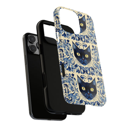 Tough Phone Case - Mediterranean Tile Motif With Blue Cats