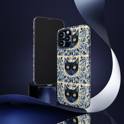 Tough Phone Case - Mediterranean Tile Motif With Blue Cats