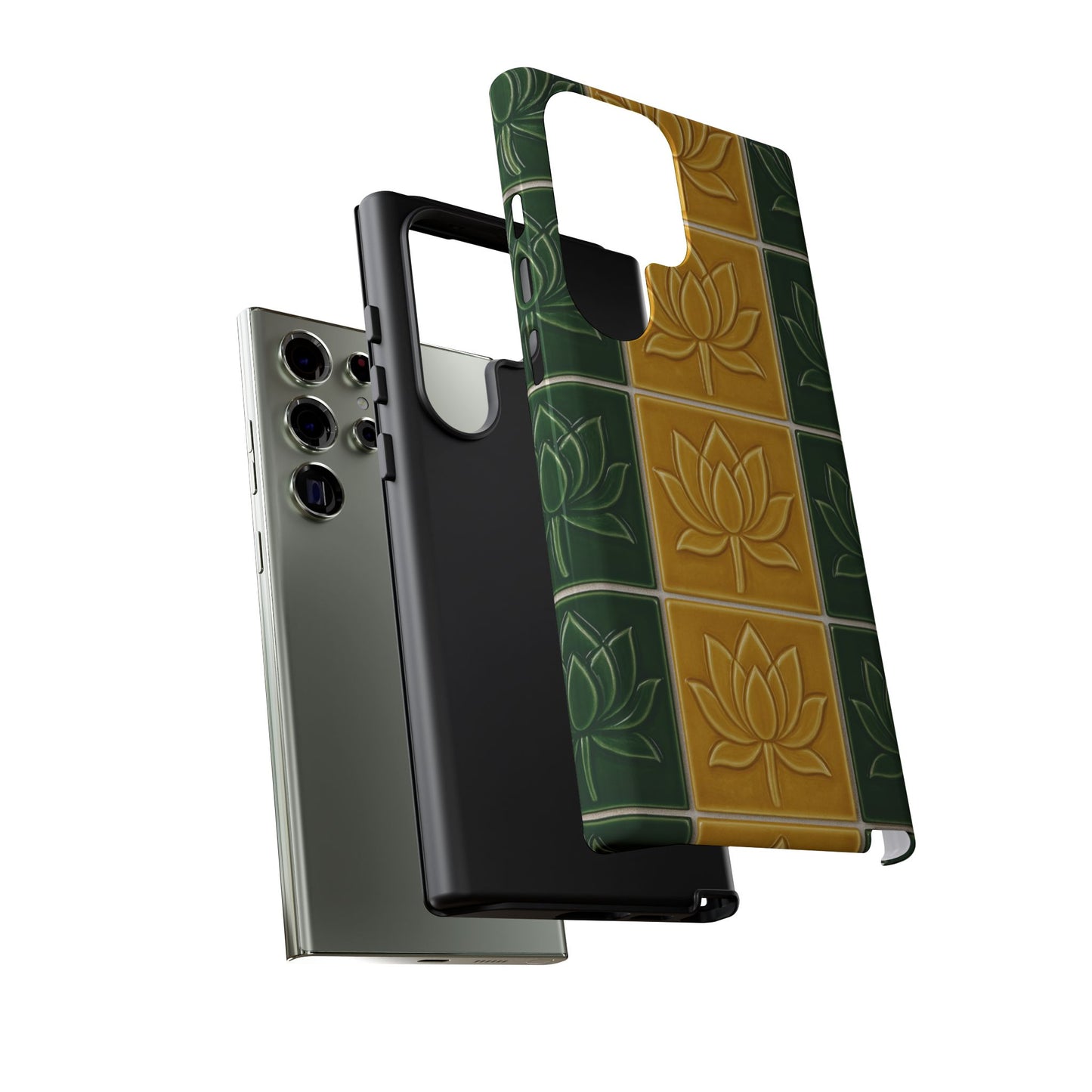 Tough Phone Cases - Mustard Yellow & Green Ceramic Tile From Caldas Da Rhaina, Portugal