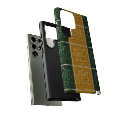 Tough Phone Cases - Mustard Yellow & Green Ceramic Tile From Caldas Da Rhaina, Portugal