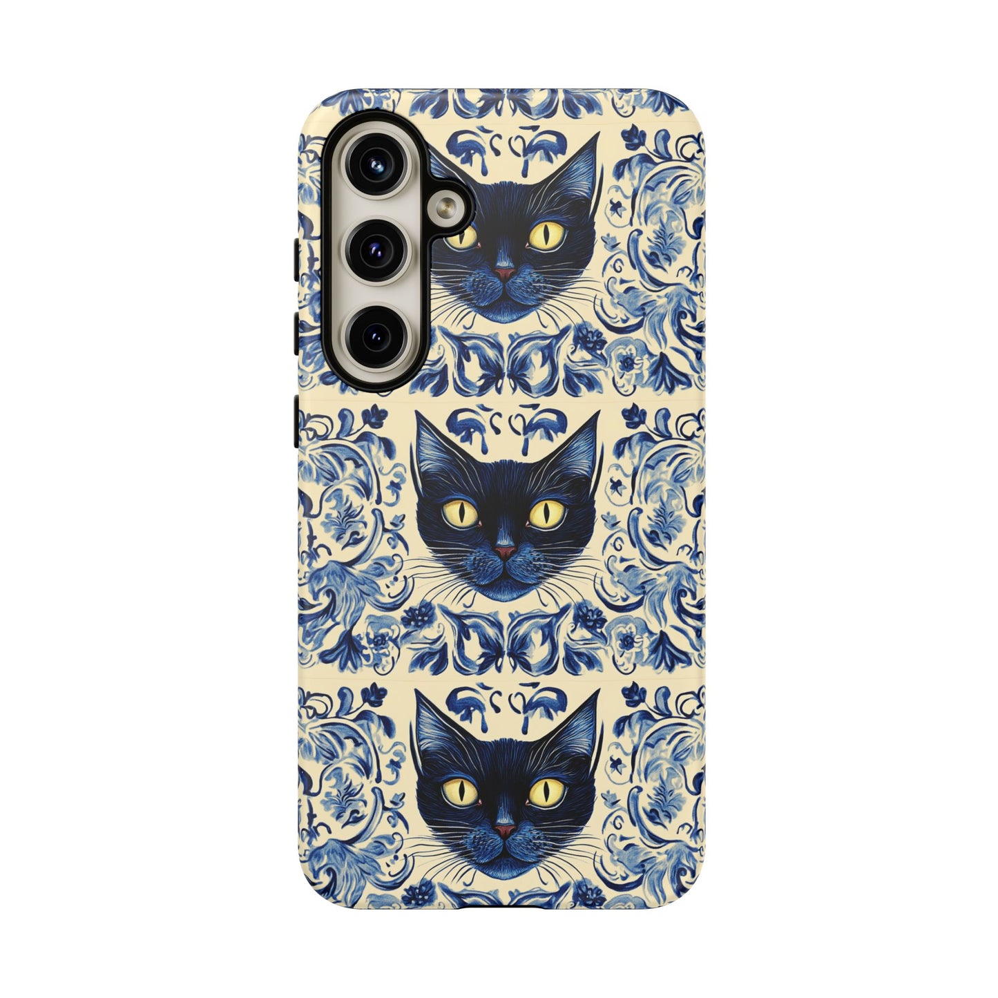 Tough Phone Case - Mediterranean Tile Motif With Blue Cats