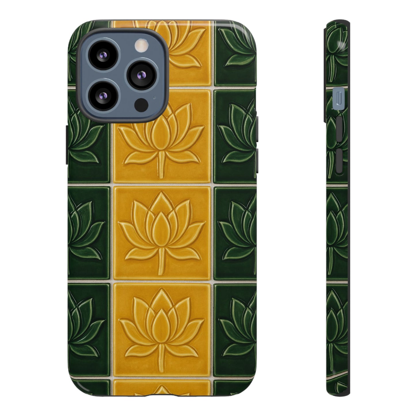 Tough Phone Cases - Mustard Yellow & Green Ceramic Tile From Caldas Da Rhaina, Portugal