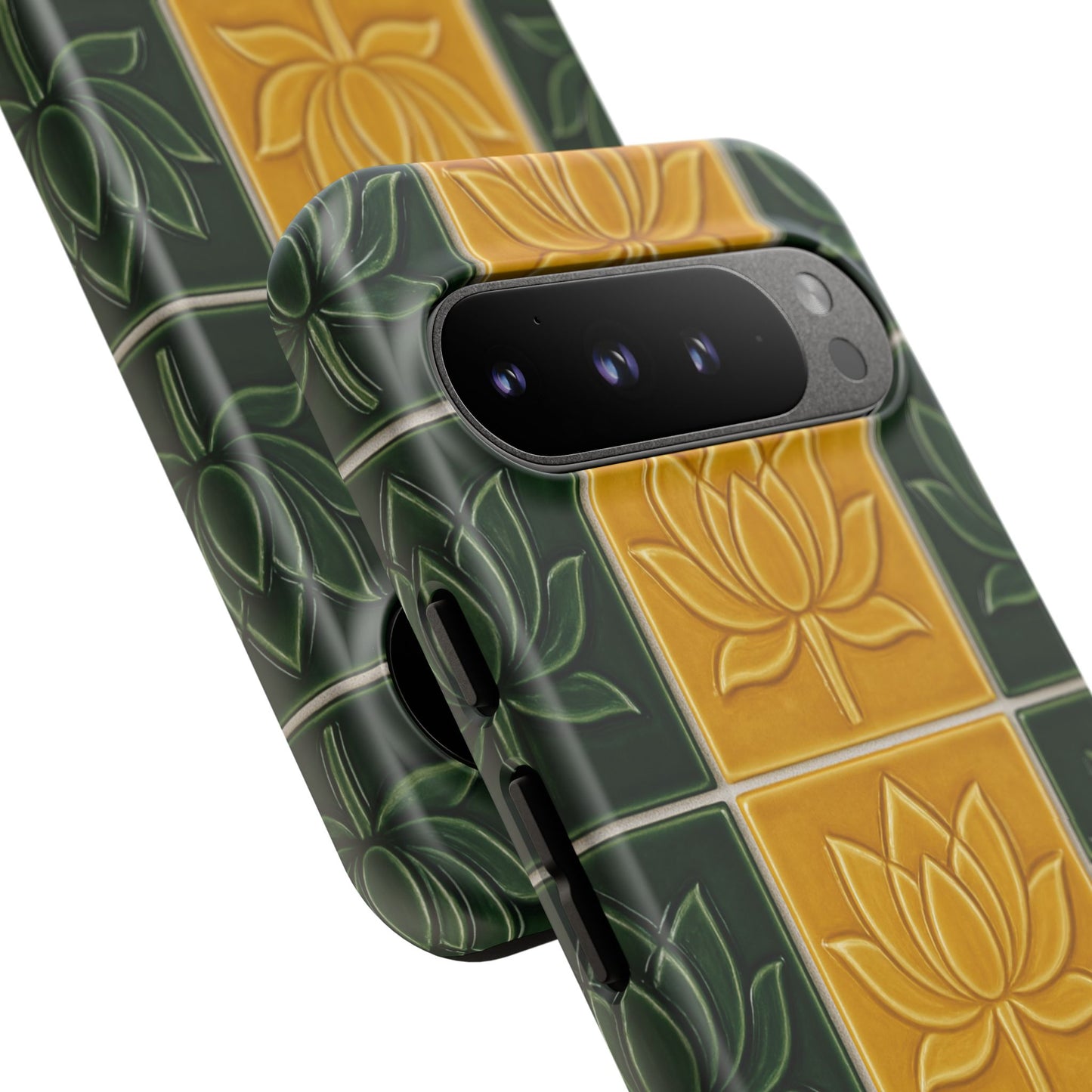 Tough Phone Cases - Mustard Yellow & Green Ceramic Tile From Caldas Da Rhaina, Portugal
