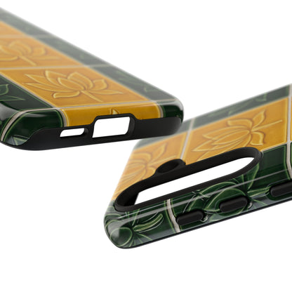 Tough Phone Cases - Mustard Yellow & Green Ceramic Tile From Caldas Da Rhaina, Portugal