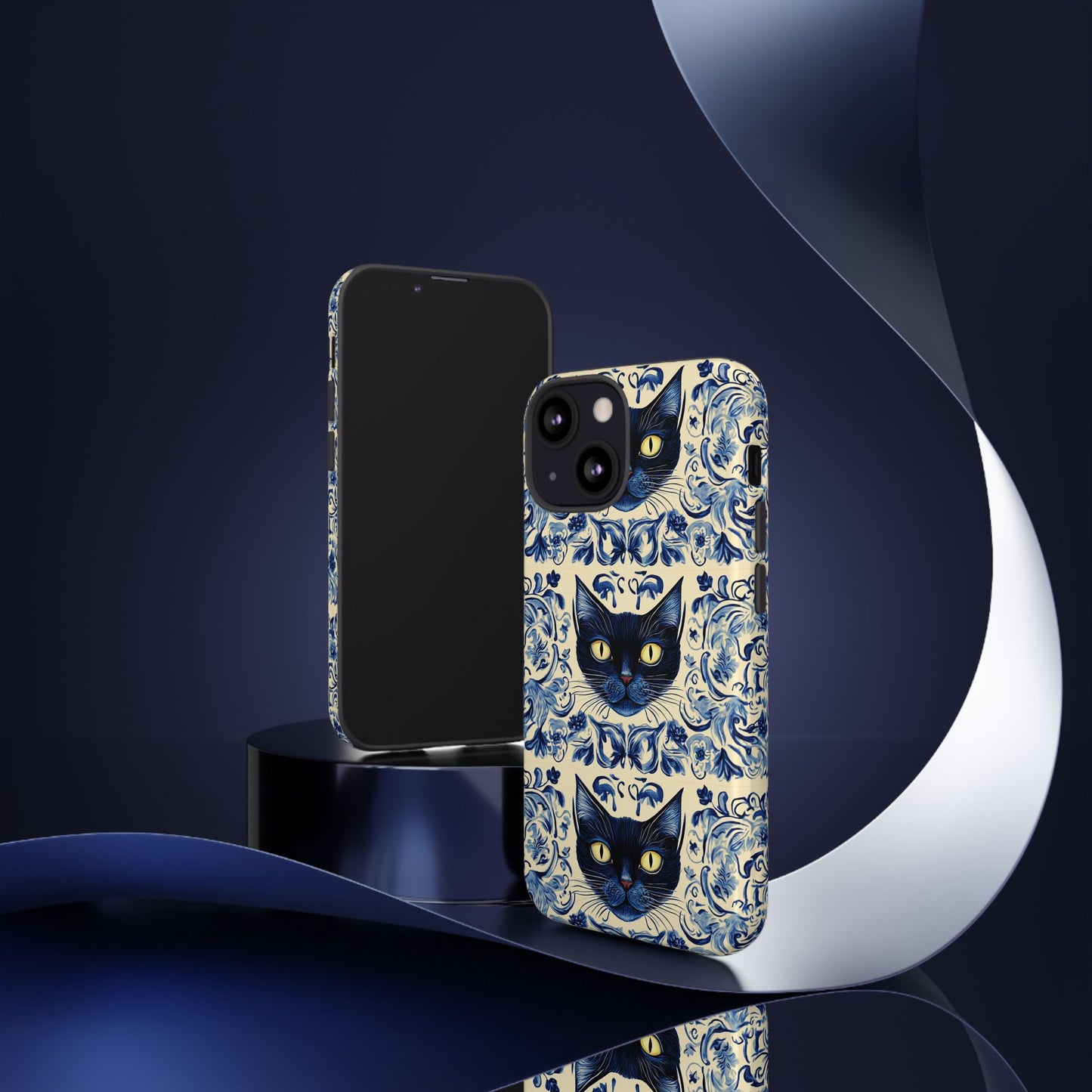 Tough Phone Case - Mediterranean Tile Motif With Blue Cats