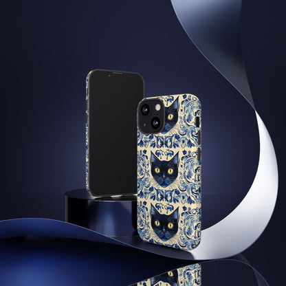 Tough Phone Case - Mediterranean Tile Motif With Blue Cats