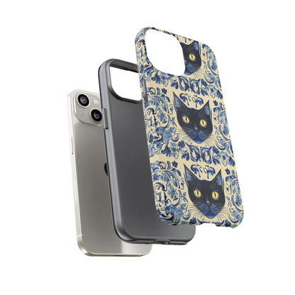 Tough Phone Case - Mediterranean Tile Motif With Blue Cats
