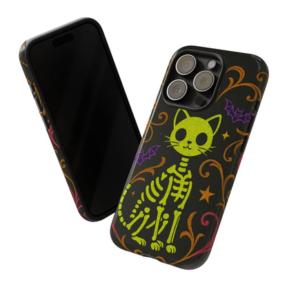 Spooky & Cute Neon Cat Skeleton
