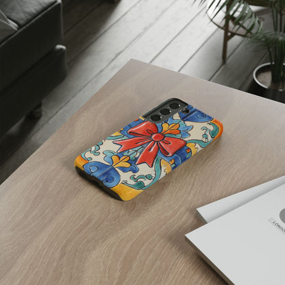 Colourful Ceramic Tile Design Phone Case With Red Bow