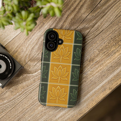 Tough Phone Cases - Mustard Yellow & Green Ceramic Tile From Caldas Da Rhaina, Portugal