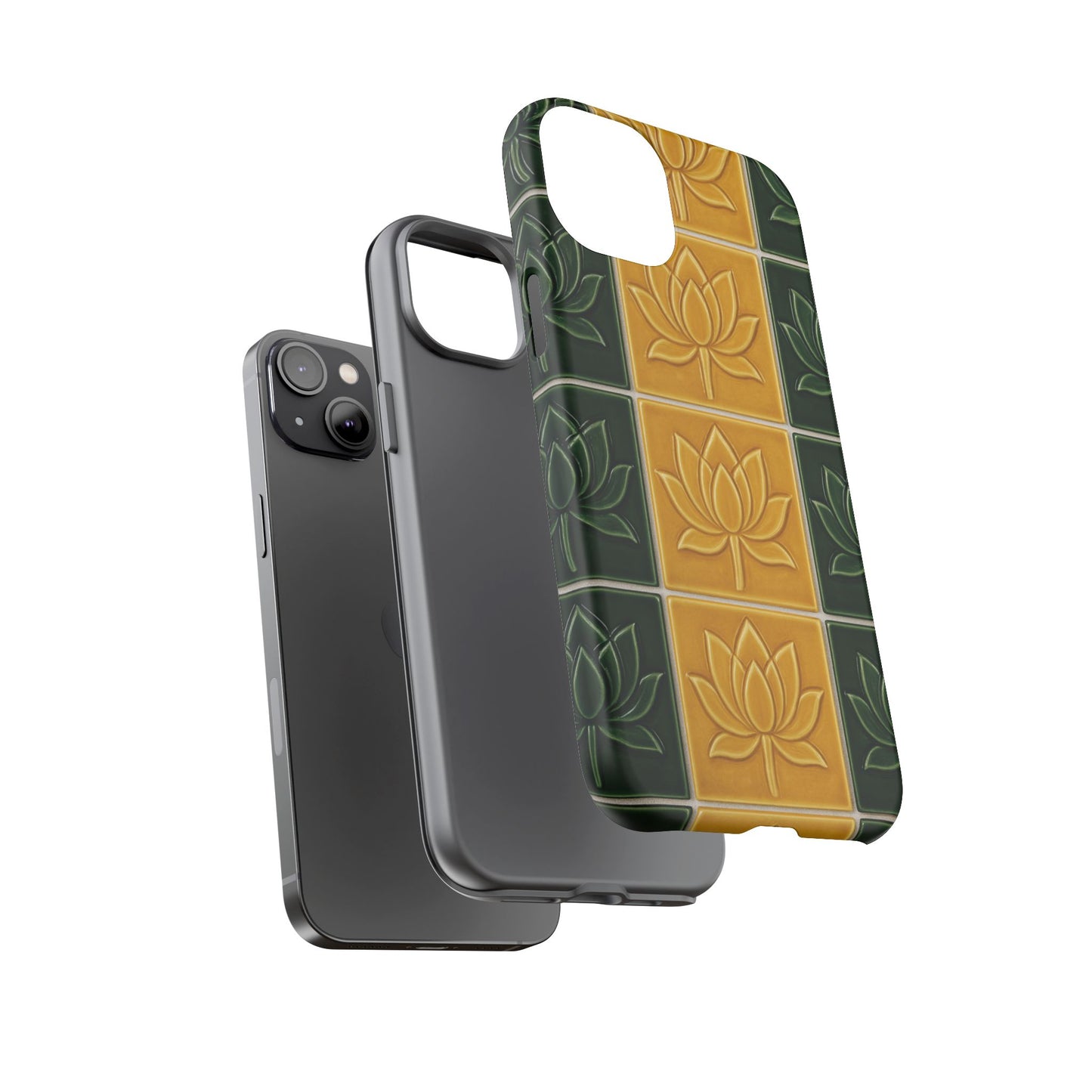 Tough Phone Cases - Mustard Yellow & Green Ceramic Tile From Caldas Da Rhaina, Portugal