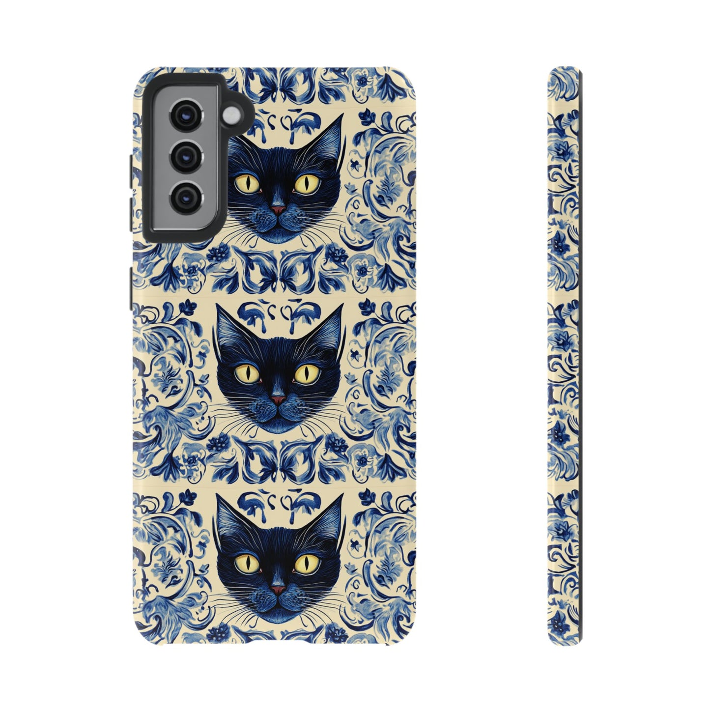 Tough Phone Case - Mediterranean Tile Motif With Blue Cats