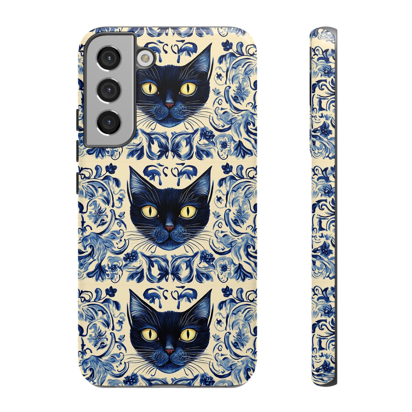 Tough Phone Case - Mediterranean Tile Motif With Blue Cats