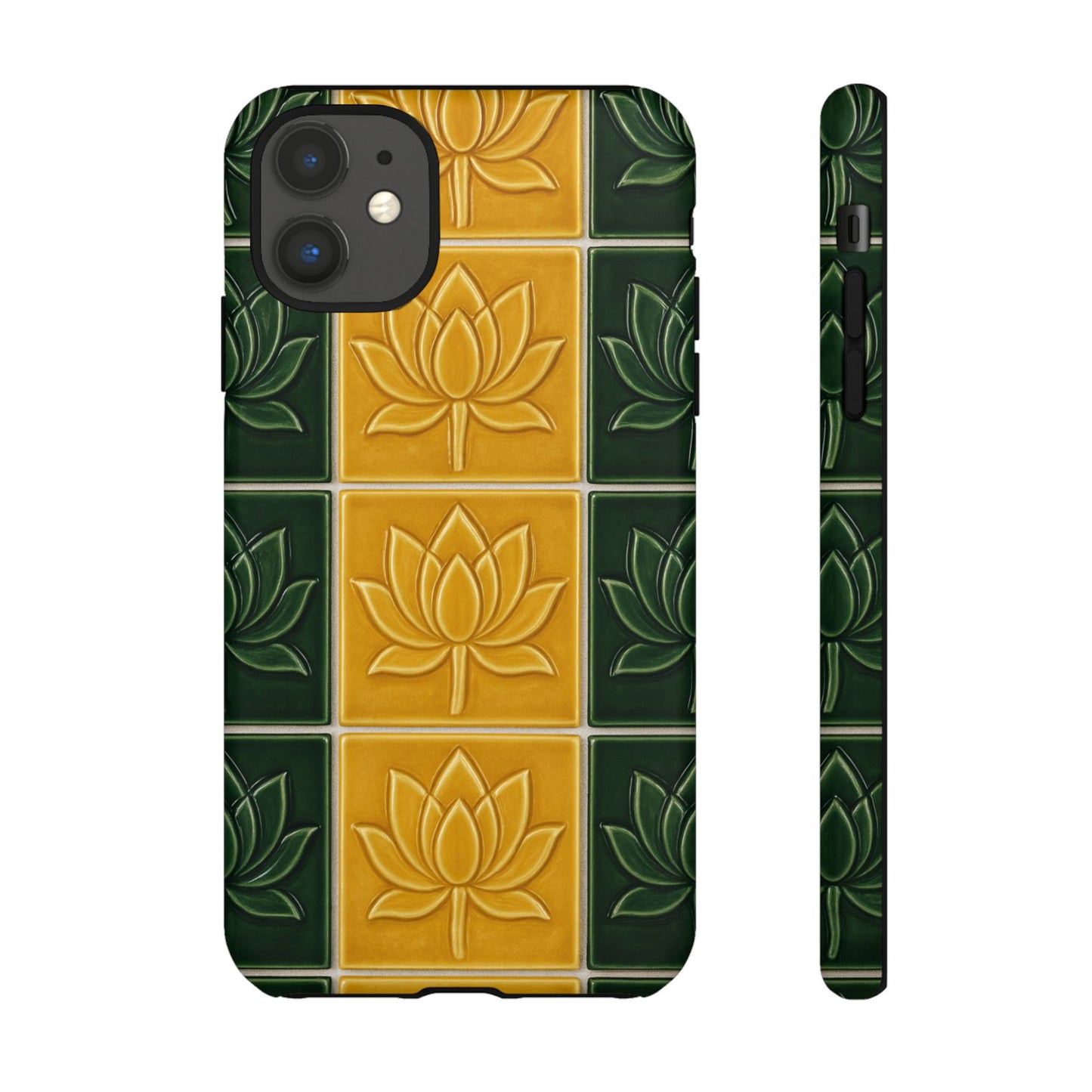 Tough Phone Cases - Mustard Yellow & Green Ceramic Tile From Caldas Da Rhaina, Portugal