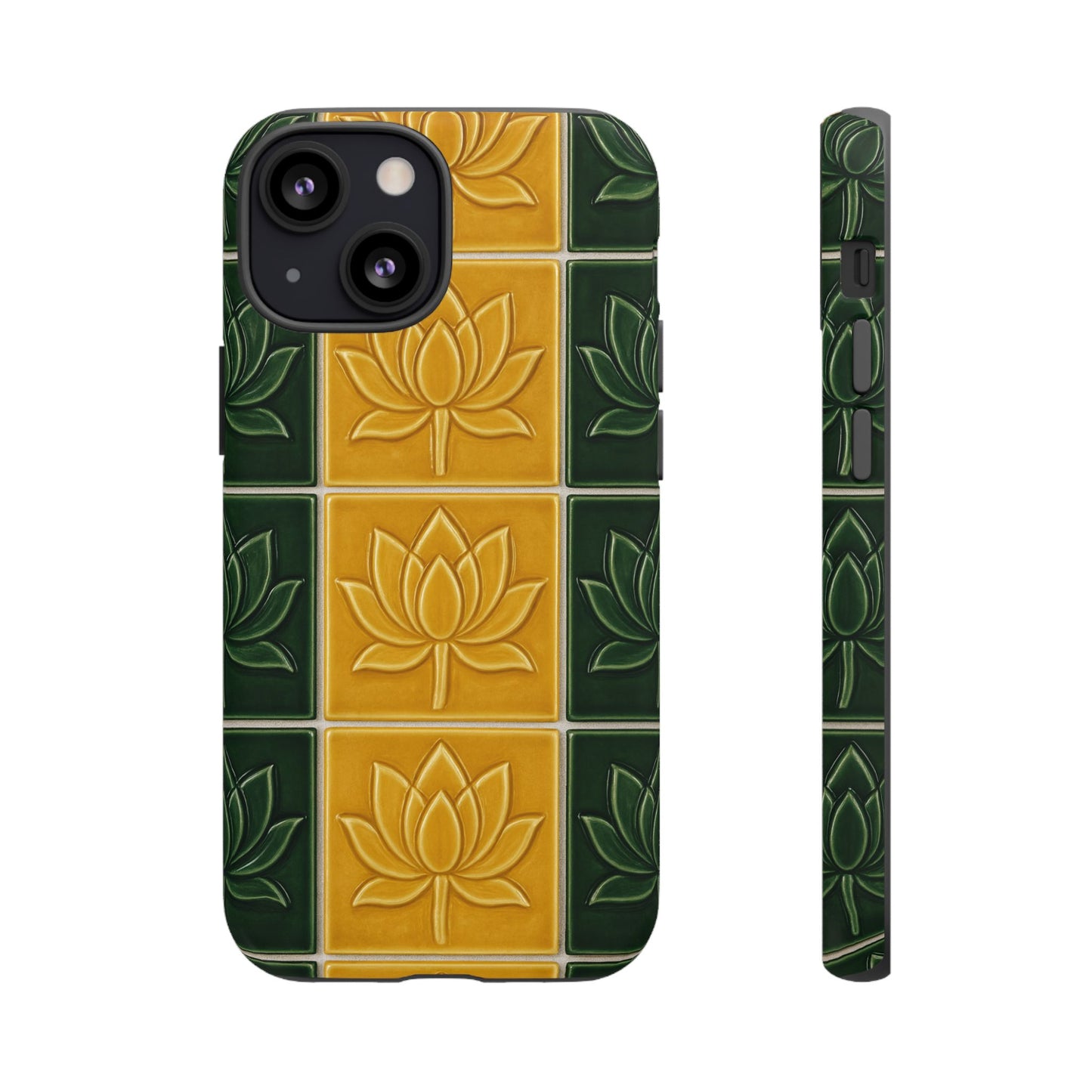 Tough Phone Cases - Mustard Yellow & Green Ceramic Tile From Caldas Da Rhaina, Portugal