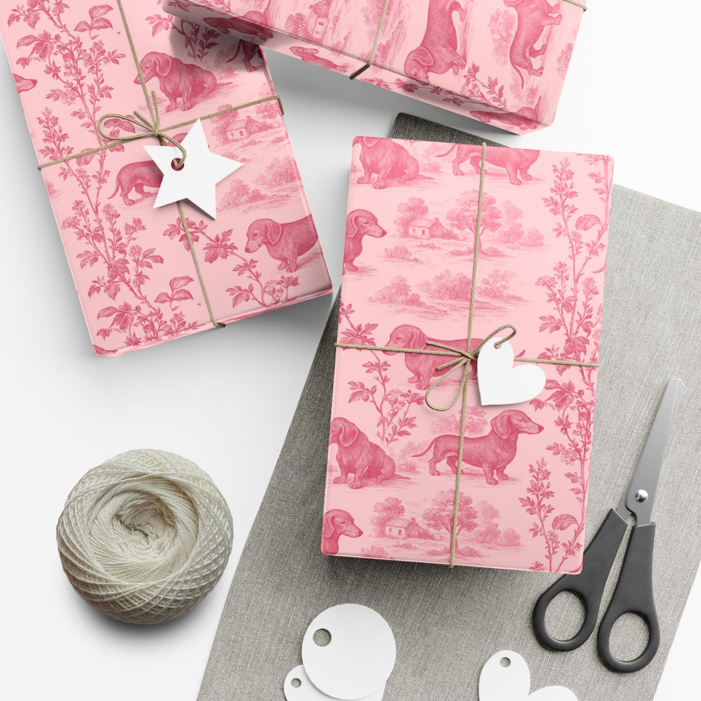 Dachshunds Gift Wrapping Paper in Pastel Pink Toile Aesthetic
