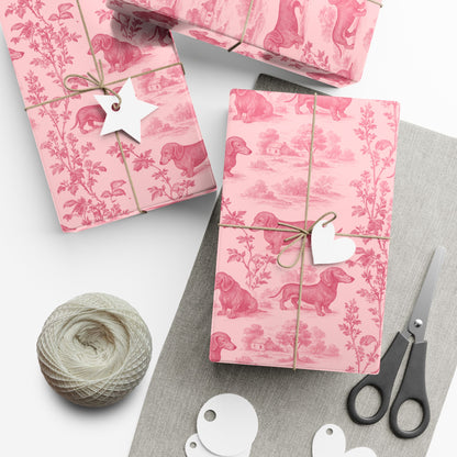 Dachshunds Gift Wrapping Paper in Pastel Pink Toile Aesthetic