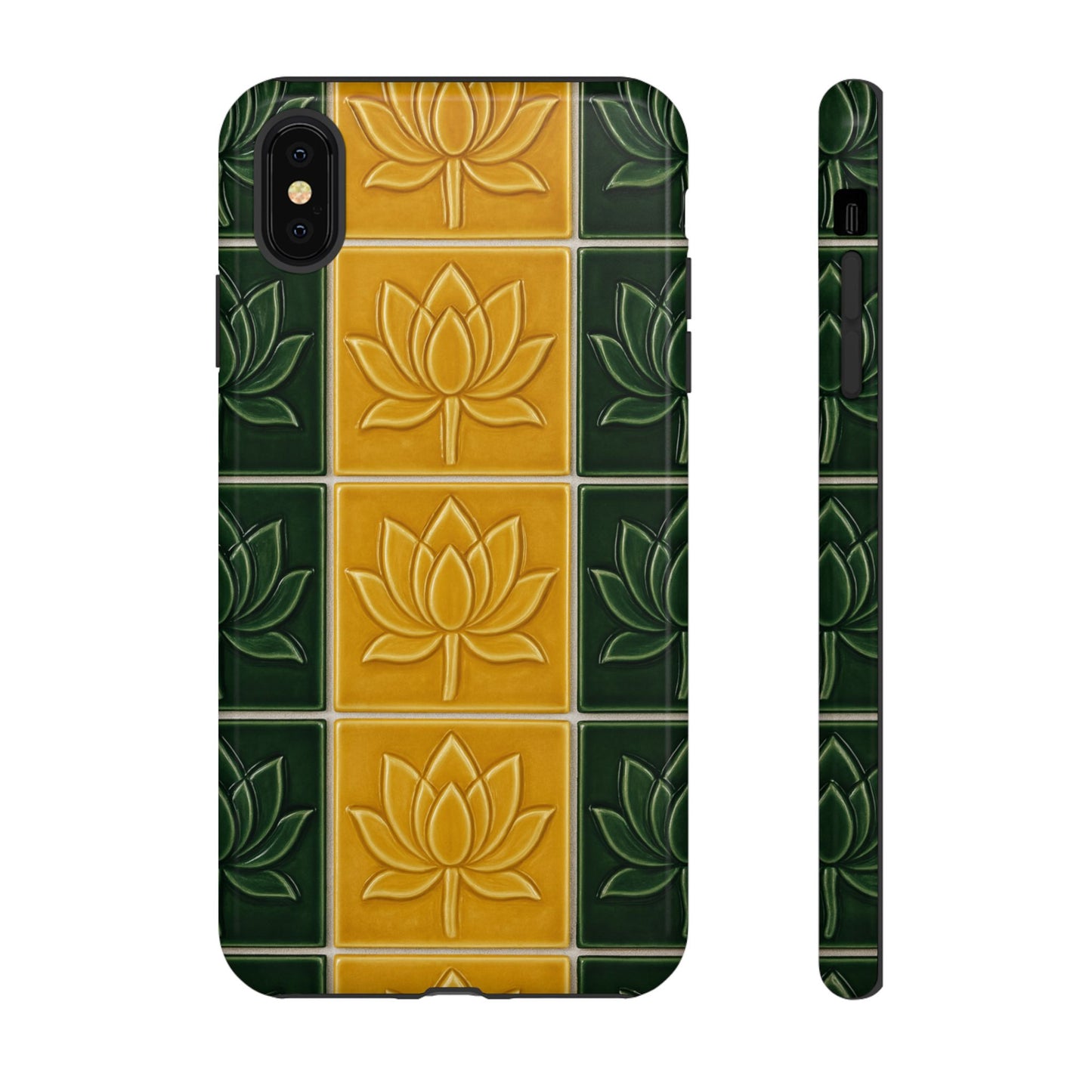 Tough Phone Cases - Mustard Yellow & Green Ceramic Tile From Caldas Da Rhaina, Portugal
