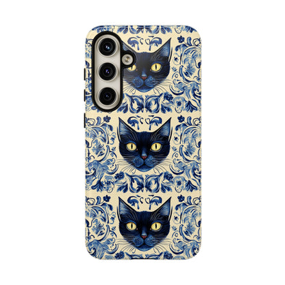 Tough Phone Case - Mediterranean Tile Motif With Blue Cats