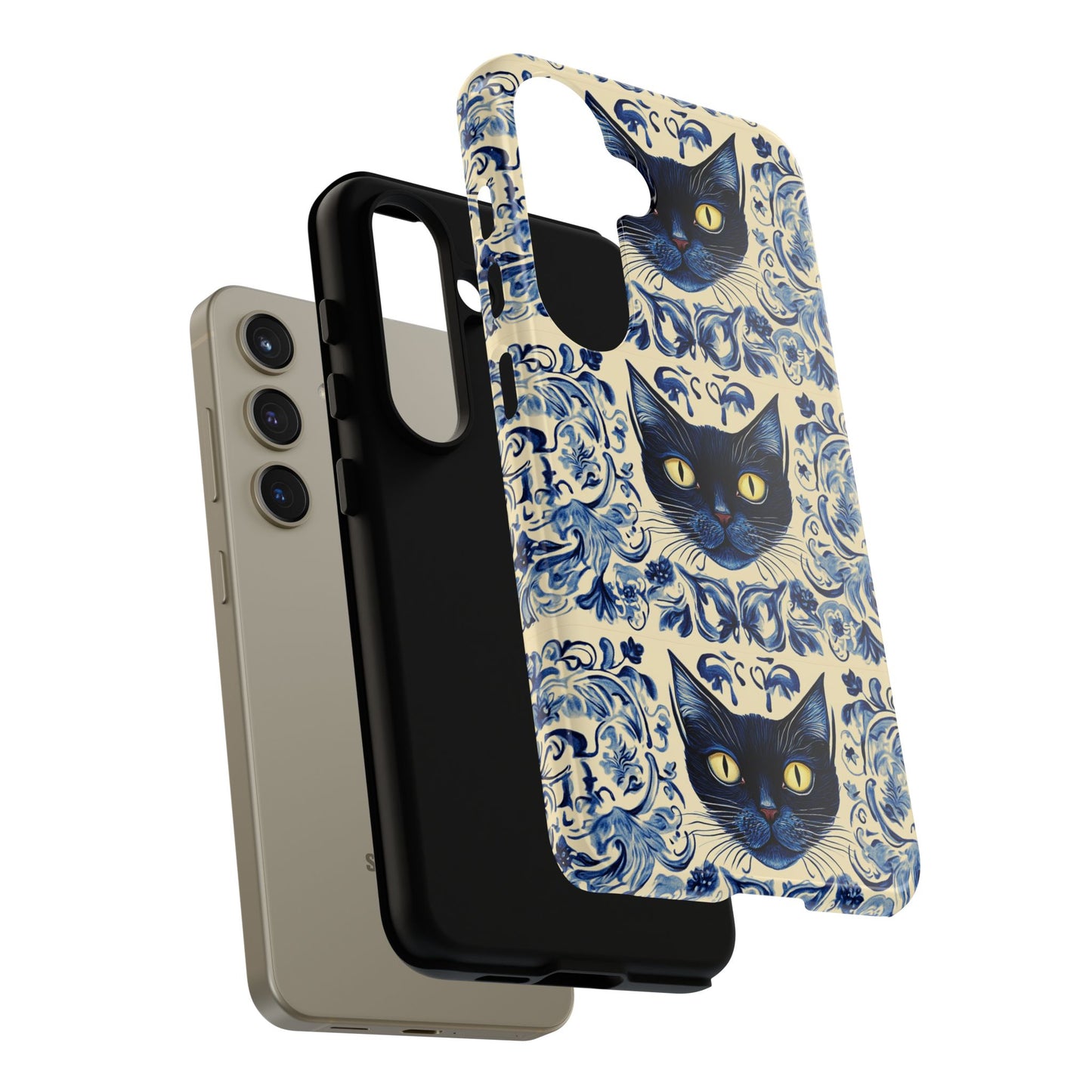 Tough Phone Case - Mediterranean Tile Motif With Blue Cats