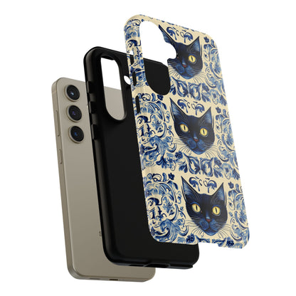 Tough Phone Case - Mediterranean Tile Motif With Blue Cats