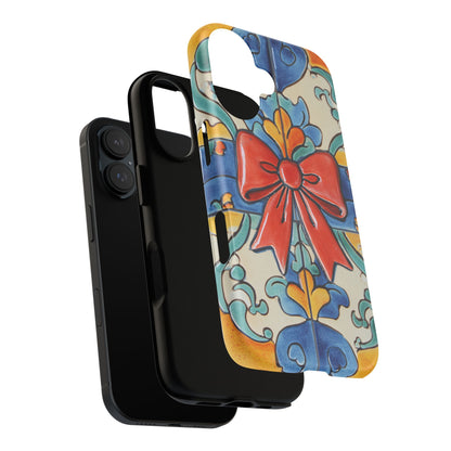 Colourful Ceramic Tile Design Phone Case With Red Bow