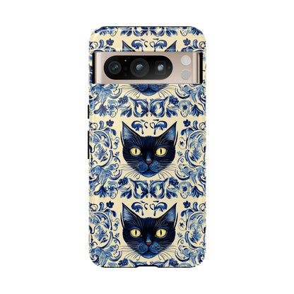 Tough Phone Case - Mediterranean Tile Motif With Blue Cats