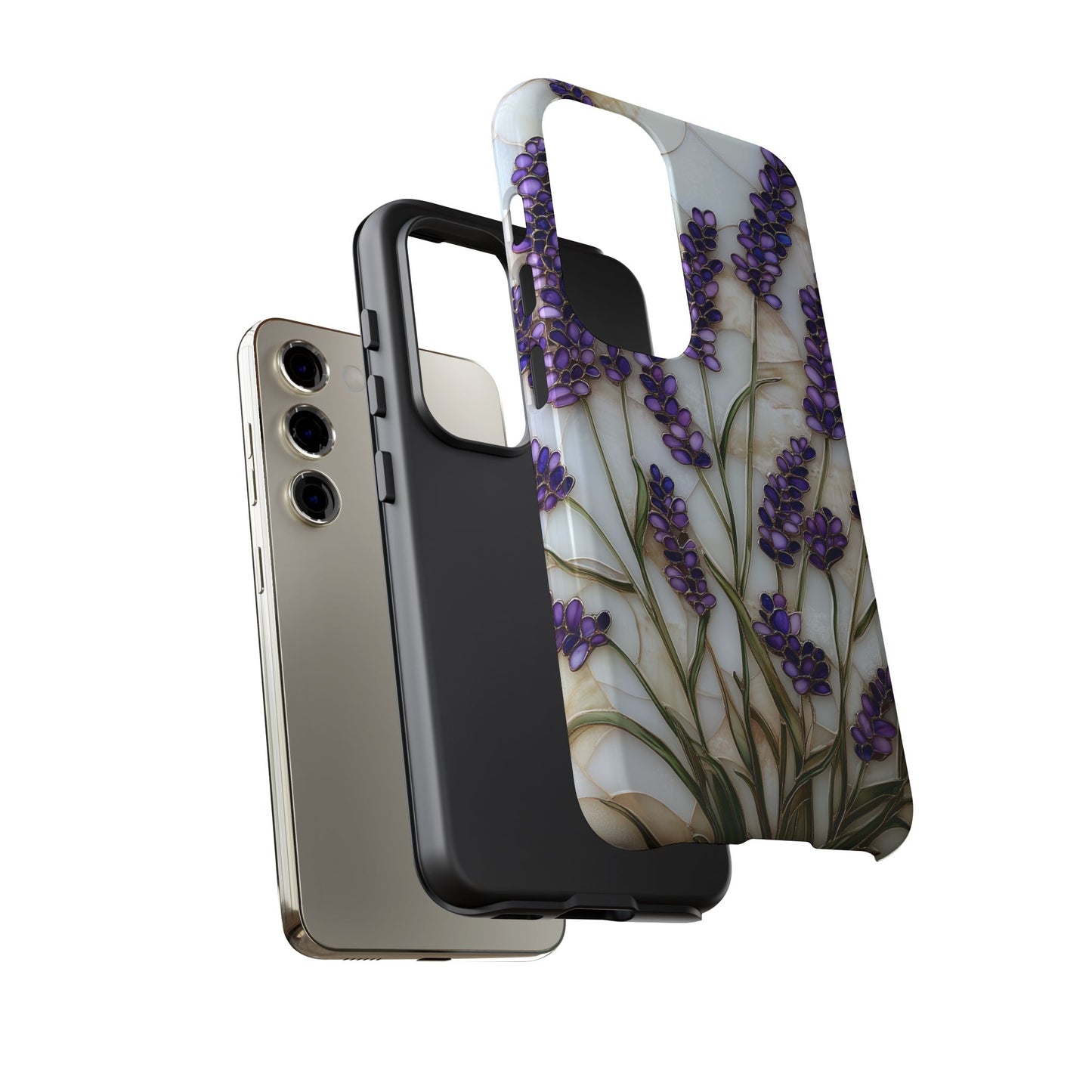 Floral Phone Case With Lavender in Stained Glass Motif