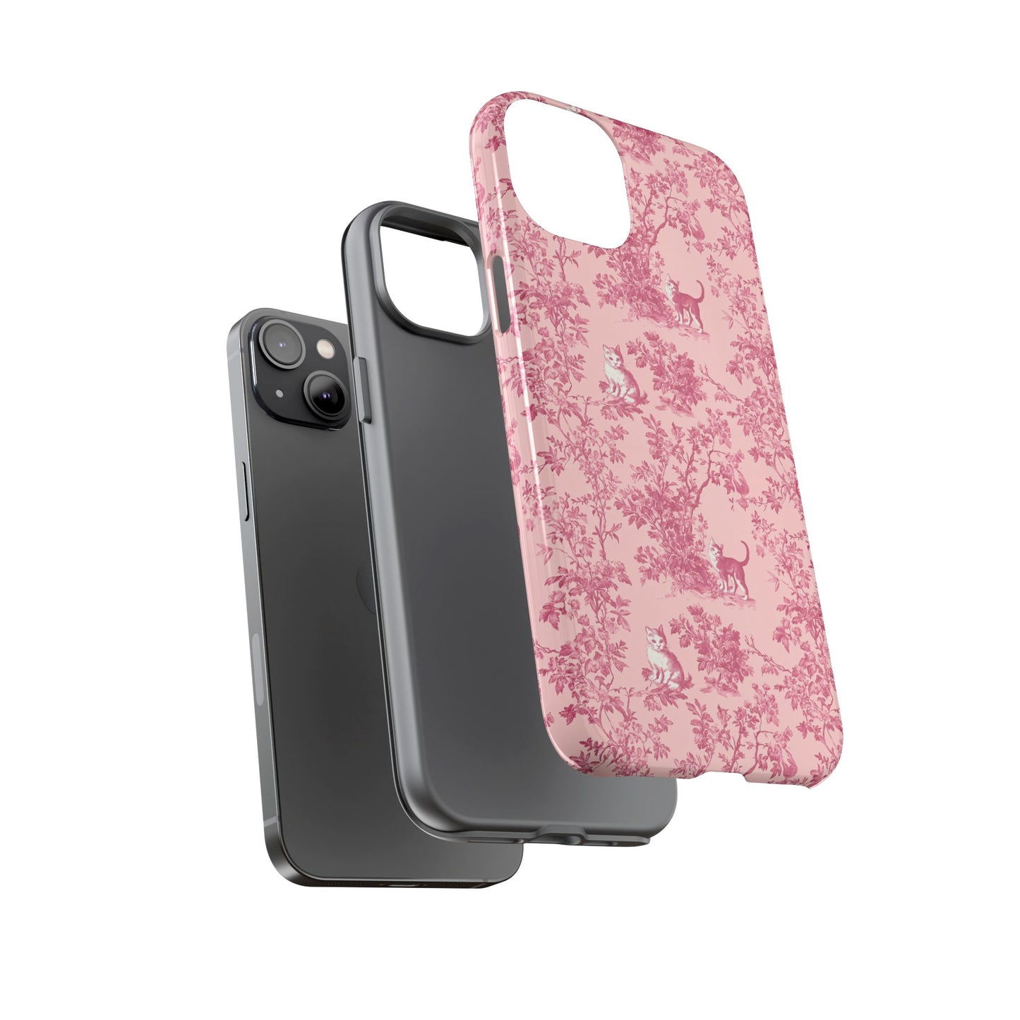 Tough Phone Cases - Cats in Pink Toile De Joyu Motif