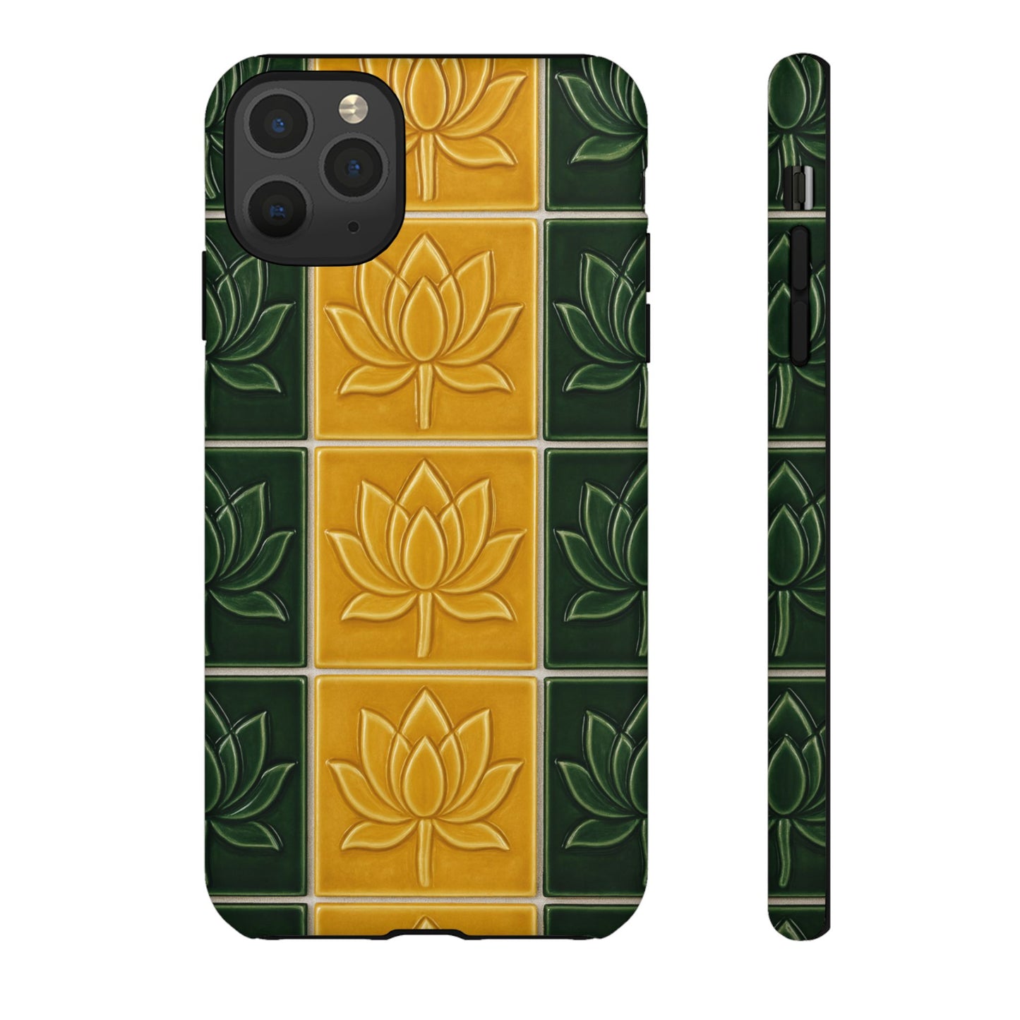 Tough Phone Cases - Mustard Yellow & Green Ceramic Tile From Caldas Da Rhaina, Portugal