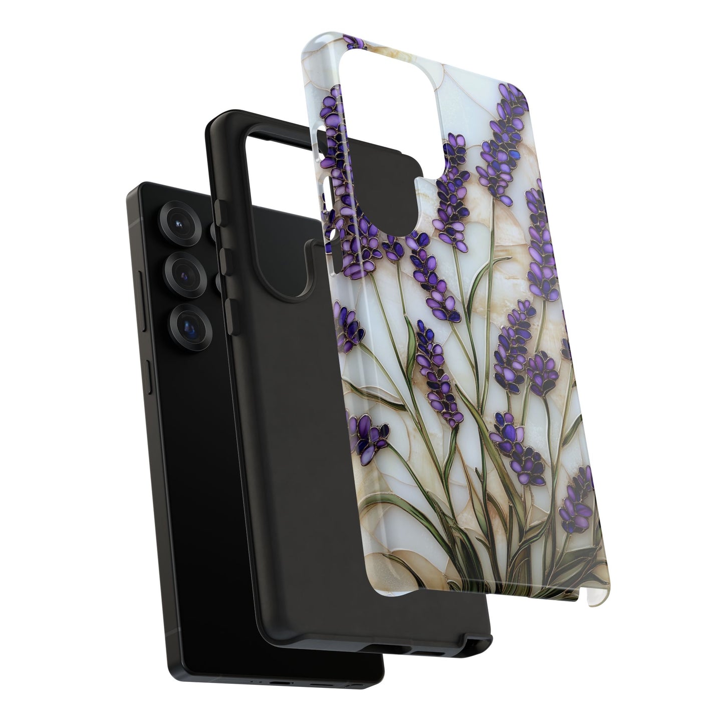 Floral Phone Case With Lavender in Stained Glass Motif