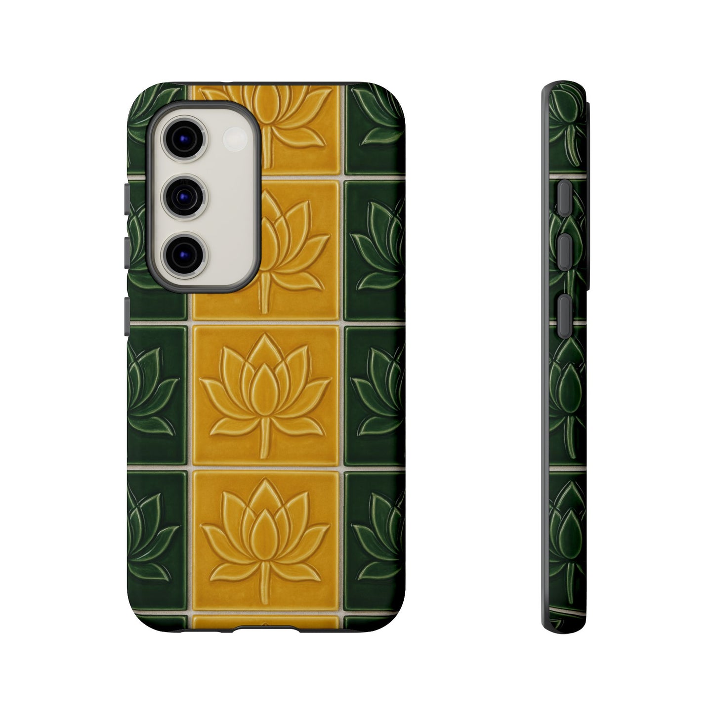 Tough Phone Cases - Mustard Yellow & Green Ceramic Tile From Caldas Da Rhaina, Portugal