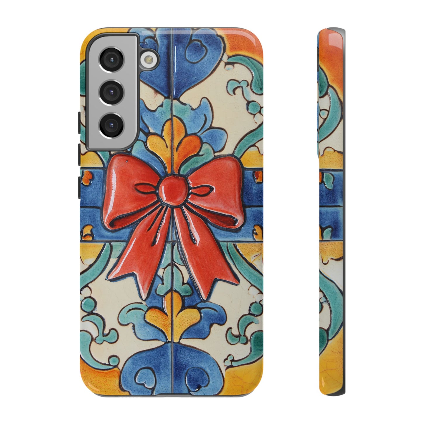 Colourful Ceramic Tile Design Phone Case With Red Bow