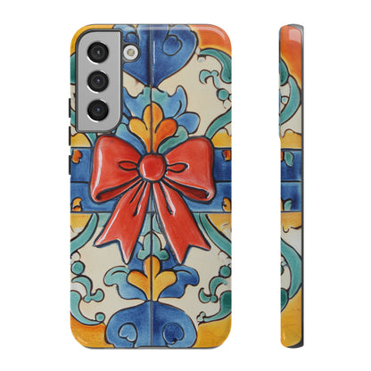 Colourful Ceramic Tile Design Phone Case With Red Bow