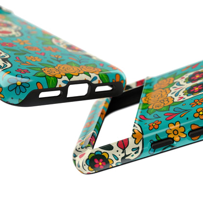 Teal Mexican Style Phone Cases With Floral Skulls - Dia De Los Muertos