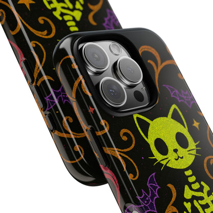 Spooky & Cute Neon Cat Skeleton