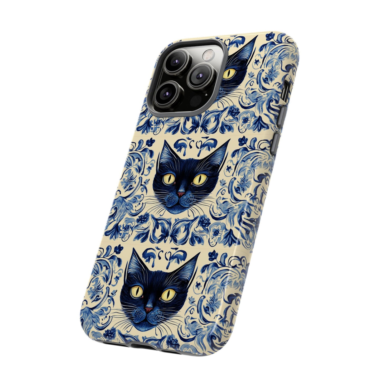 Tough Phone Case - Mediterranean Tile Motif With Blue Cats