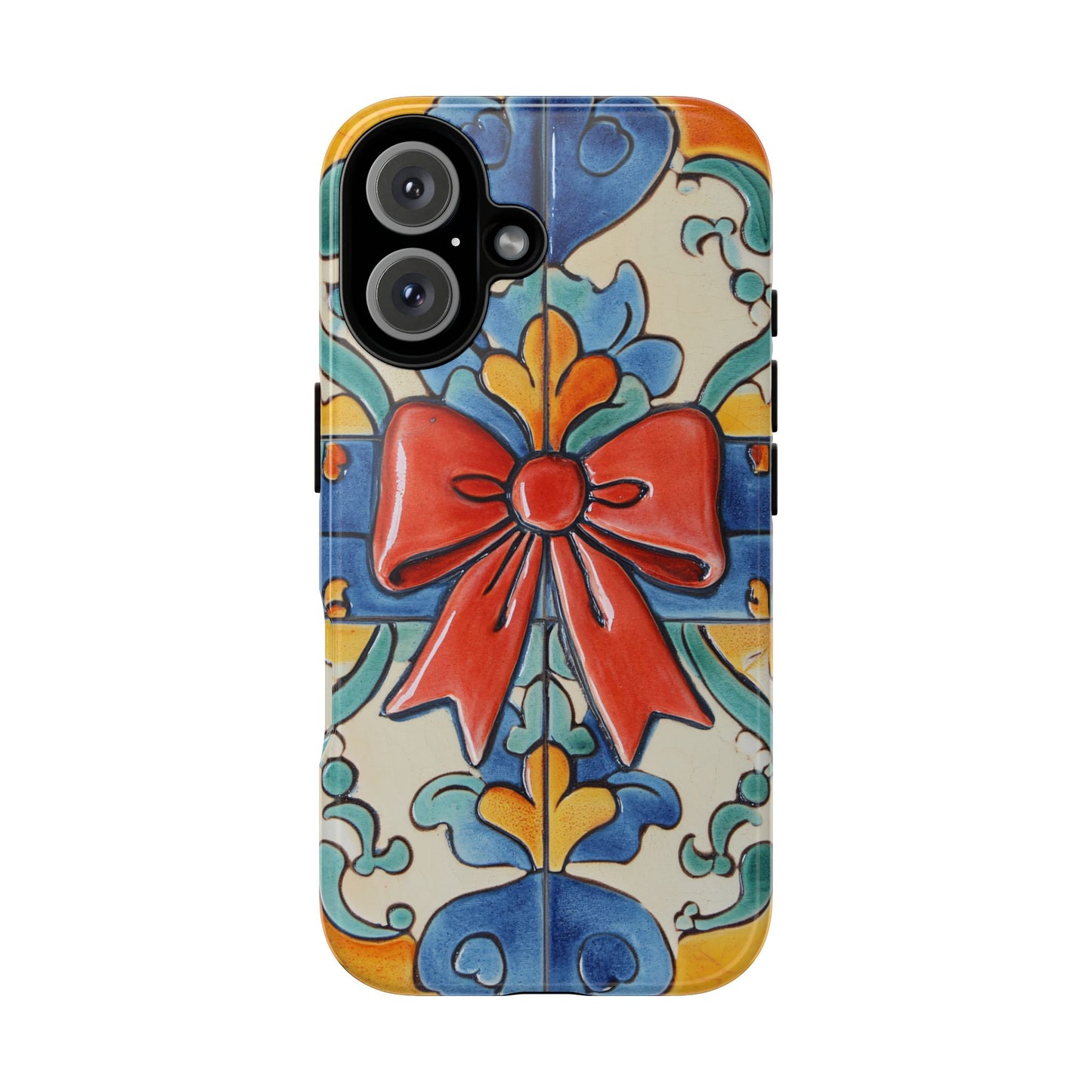 Colourful Ceramic Tile Design Phone Case With Red Bow