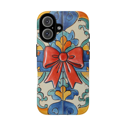 Colourful Ceramic Tile Design Phone Case With Red Bow