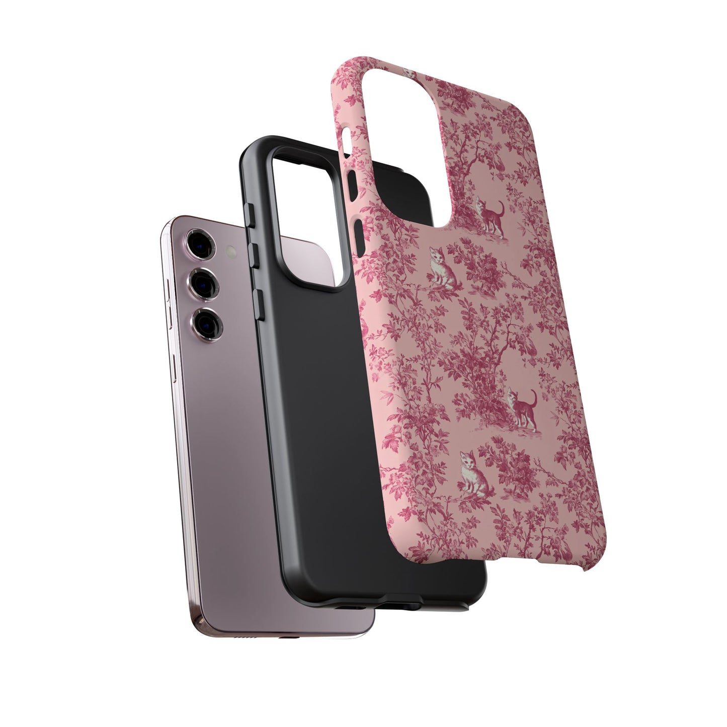 Tough Phone Cases - Cats in Pink Toile De Joyu Motif