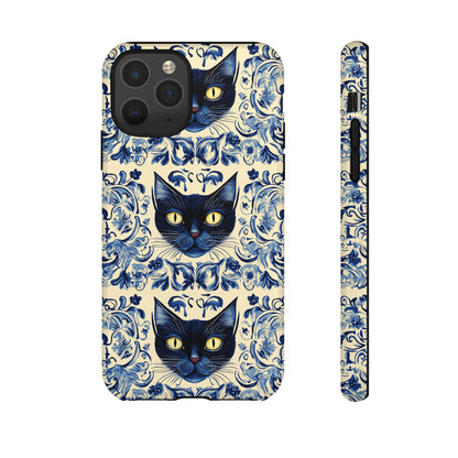 Tough Phone Case - Mediterranean Tile Motif With Blue Cats