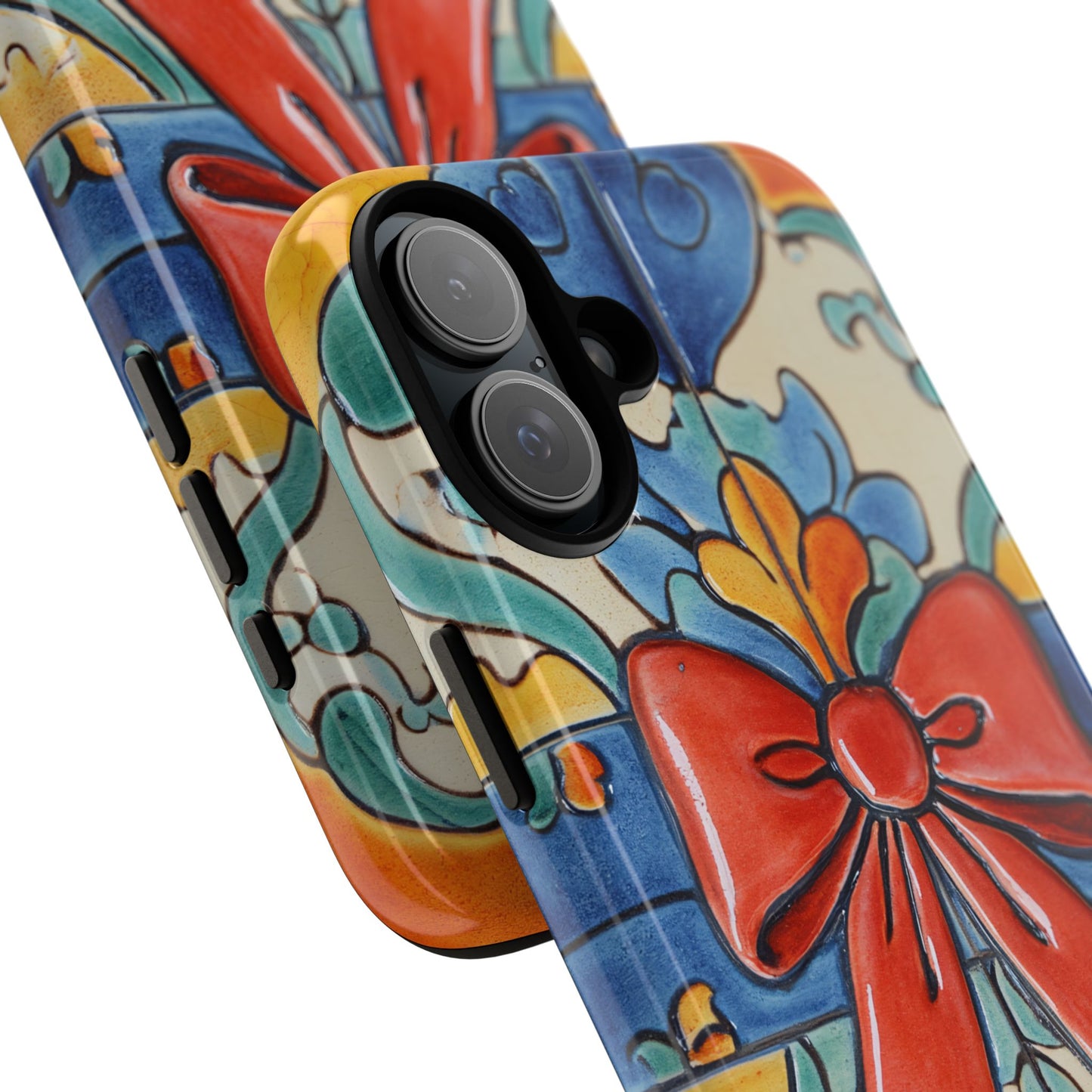 Colourful Ceramic Tile Design Phone Case With Red Bow