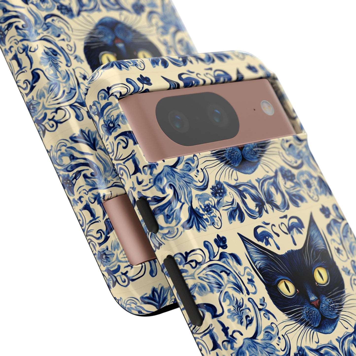 Tough Phone Case - Mediterranean Tile Motif With Blue Cats