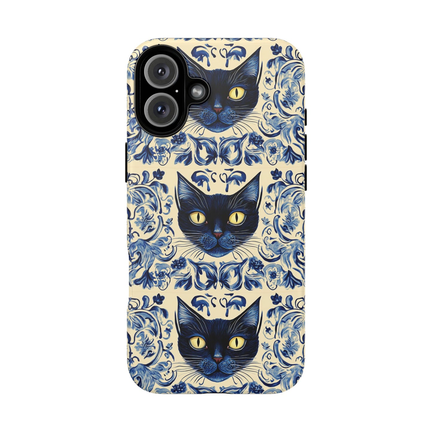 Tough Phone Case - Mediterranean Tile Motif With Blue Cats