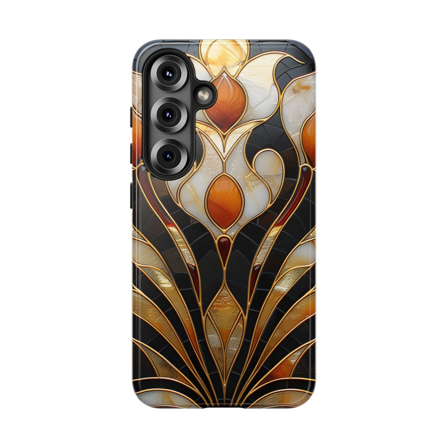 Art Deco Stained Glass Phone Case – Elegant Gold & Black Design