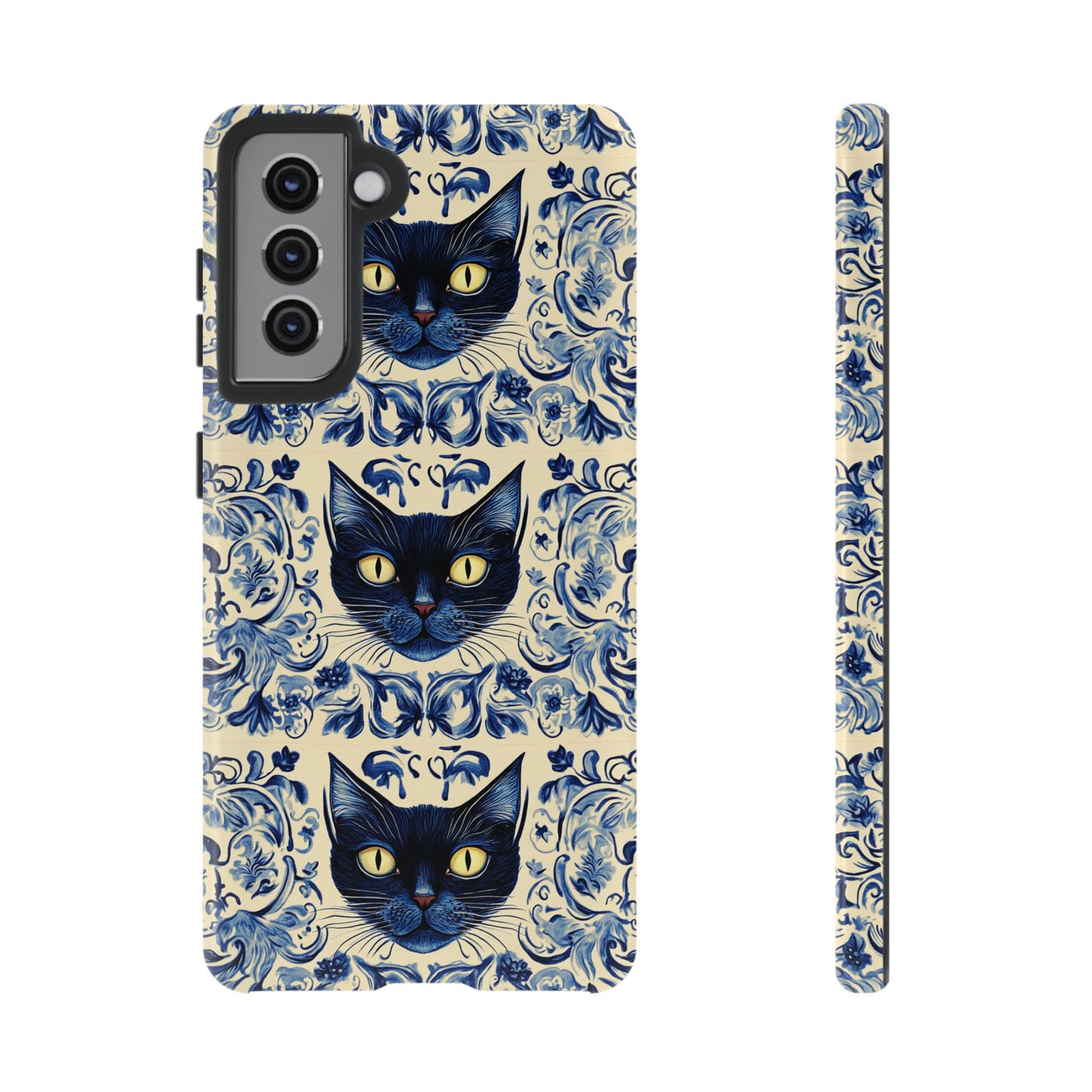 Tough Phone Case - Mediterranean Tile Motif With Blue Cats