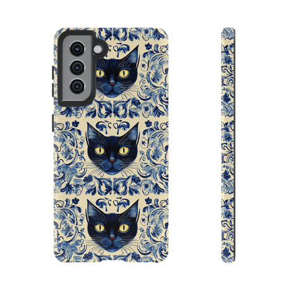 Tough Phone Case - Mediterranean Tile Motif With Blue Cats