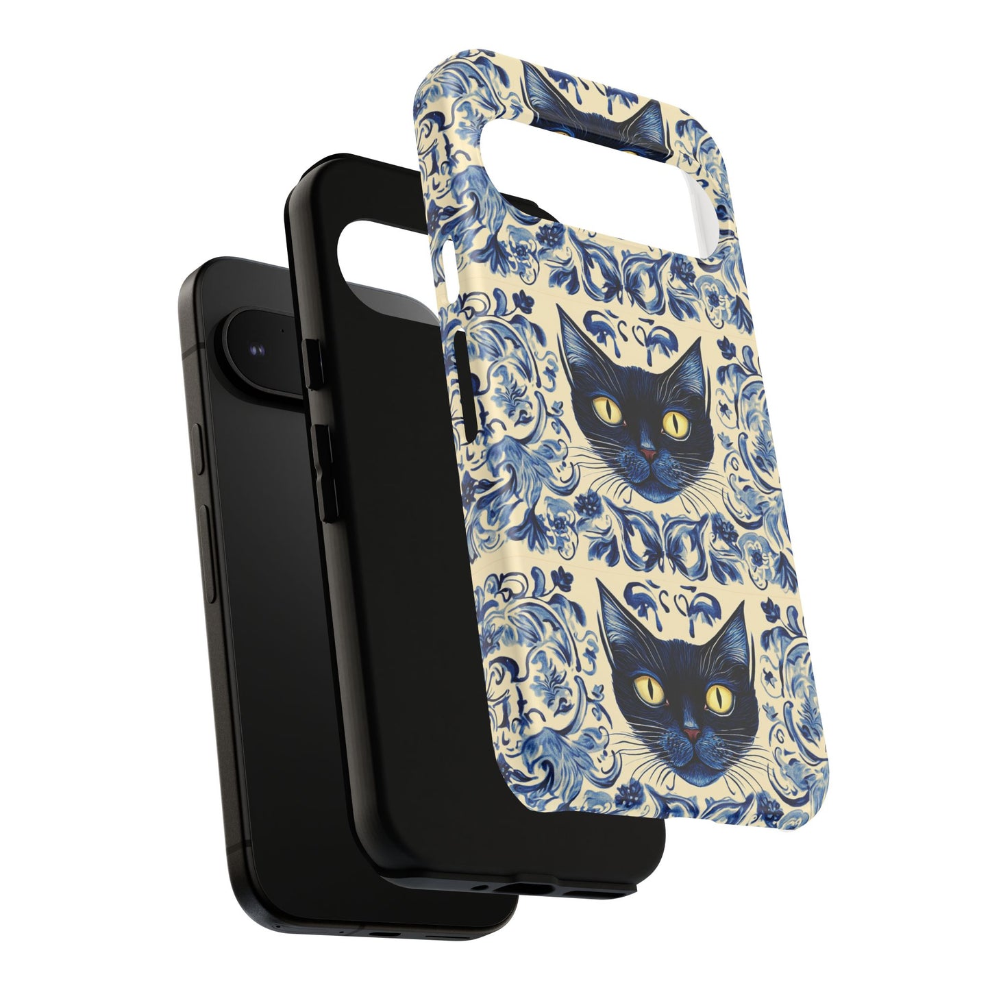 Tough Phone Case - Mediterranean Tile Motif With Blue Cats