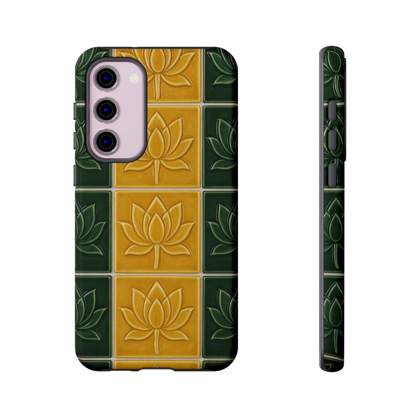 Tough Phone Cases - Mustard Yellow & Green Ceramic Tile From Caldas Da Rhaina, Portugal